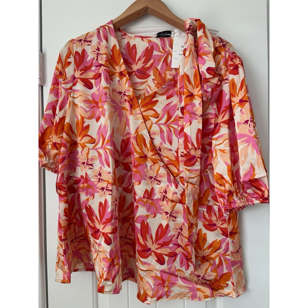Soul of Curves Women's Floral V-Neck Blouse 3/4 Sleeve 1X